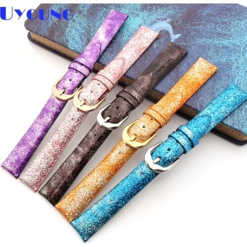 Glittering genuine leather watchband High gloss paint woman fashion watch band 12 14 16 18 20 22mm small watch strap
