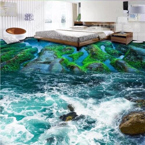 Beibehang Customized pvc waterproof wallpaper Seaside stone floor tile floor bathroom floor bathroom Self-adhesive 3d flooring