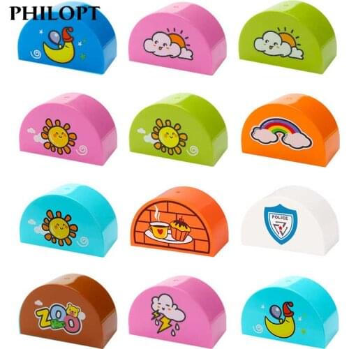 Large Particle Building Blocks Semicircle Sun Moon Sunny Rainy Day Rainbow Zoo Pattern Bulk Accessories Toys For Girl & Boy Gift