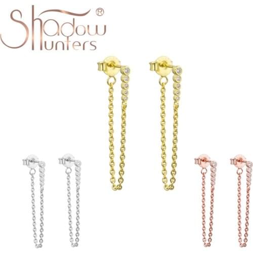 SHADOWHUNTERS 2020 Femme 925 Sterling Silver Chain Drop Earrings With Zircon CZ For Women Earring Threader Link Kolczyki Damskie