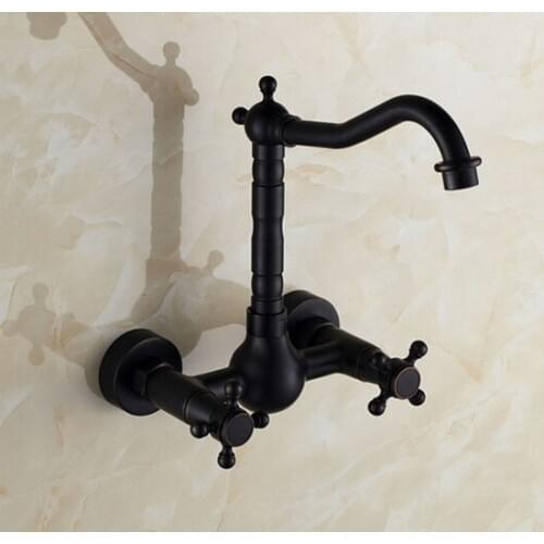 Dark Black Oil Rubbed Bronze Tall Wall Mount Kitchen Wet Bar Bathroom Vessel Sink Faucet Dual Cross handle atf010