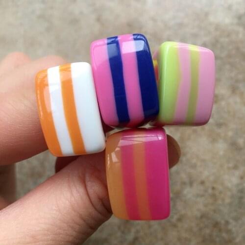 UJBOX US Size 8 Acrylic Resin Striped Ring for Women Exquisite Geometric Rectangular Pink Blue Ring Jewelry Gift Wholesale Bulk