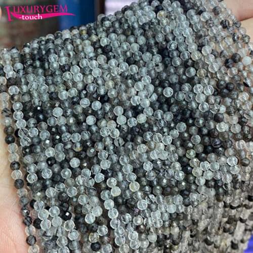 High Quality 3mm Natural Black Rutilated Stone Faceted Round Shape Loose Spacer Small Beads DIY Gems Jewelry Accessory 38cm b159