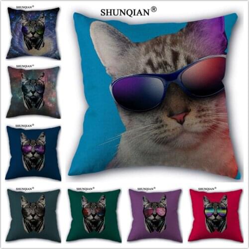 WJY417 Galaxy cat, glasses cat pillowcase Custom One Side 45x45cm Pillow Cases Cotton Linen Pillow Case Custom Pillowcase