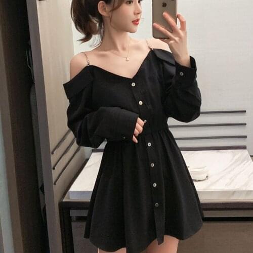 Japanese Summer New Long Sleeve A Line Black Punk Dress Hollow Out V Collar Sexy Women Sling Dress Gothic Girls Dresses Kawaii