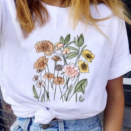 Women Graphic Watercolor Flower Fashion Trend Love Happy Valentines Day 90s Lady Clothes Tops Tees Print Female Tshirt T-Shirt