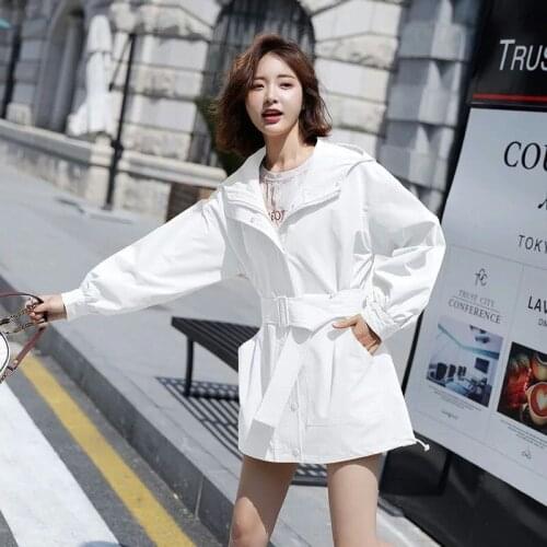Women Autumn Solid Color Pocket Hooded Windbreaker Short Trench Coat Outerwear