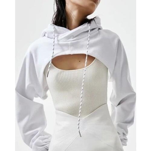 Womens Long Sleeve Super Short Hoodie Solid Drawstring Sexy Basic Lady Tops Summer Autumn New Fashion Streetwear Female Clothes