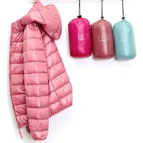 Women Ultralight Thin Down Jacket 2021 Winter White Duck Down Hooded Jackets Long Sleeve Warm Coat Parka Female Portable Outwear