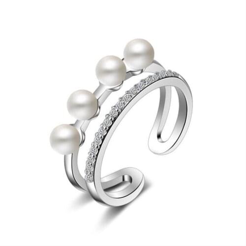 KOFSAC New Charm 925 Sterling Silver Rings For Women Wedding Exquisite Micro-Inlay CZ Pearl Double layer Ring Party Jewelry Gift