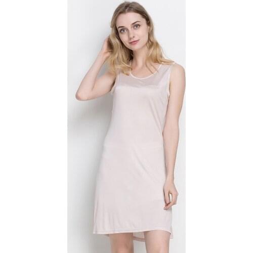 100% Natural Silk women sleep dress solid basic slip dress Anti emptied FULL slips sleeveless new underwear White Silk Slips
