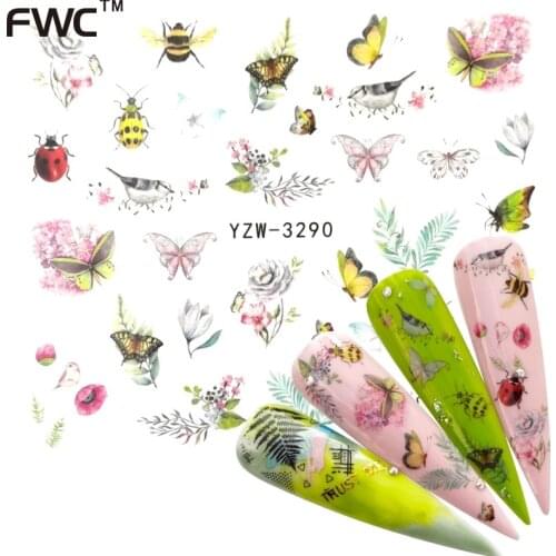 ZKO 1 Sheets Nail Sticker Bee Butterfly Flower Beetle Summer Colorful Water Transfer Nail Decorations UV Gel Polish DIY Decals