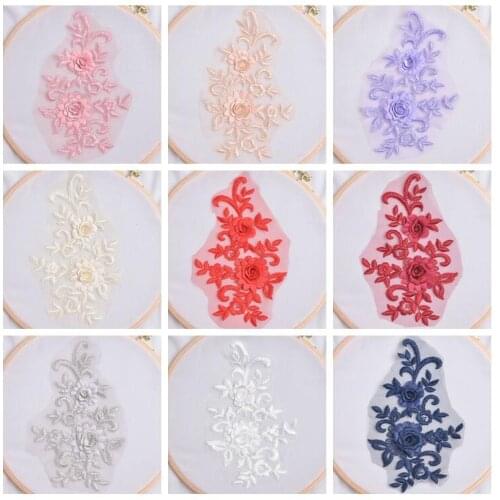 1 Piece 20*13cm Pink Gold Ivory Blue Embroidery Lace Flower 3D Wedding Lace Applique Clothing Lace Patch Handmade DIY Material