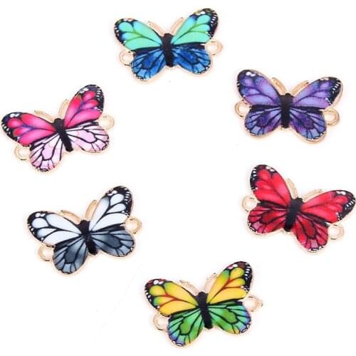 10pcs New Mixed Random Color Enamel Art Butterfly Bracelet Connector Charm Beads For Women DIY Jewelry Making Accessories