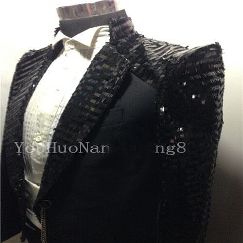 100%real can customs making/ black sequined tuxedo swallowtail magician jacket/party/stage performance/this is only jacket