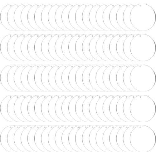 100 Pieces 3 Inch Clear Acrylic Keychains Blanks with Hole Durable Acrylic Transparent Round Circle Disc for DIY Vinyl Keychain