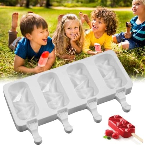 2PCS 4-Cavity Ice Cream Molds Silicone Popsicle Molds Homemade Ice Cream Mold for DIY Popsicle Cake Jelly