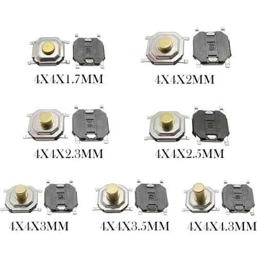 50Pcs 4x4MM PCB Tactile Push Botton Switch SMD Tactile Push Botton Switch Mini Momentary Switch 4*4*1.7/2/2.3/2.5/3/3.5/4.3MM