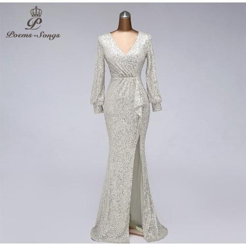 Candy color Long sleeve Sequin Evening Dress vestido de festa prom gowns Formal Party dress reflective dress robe de soiree