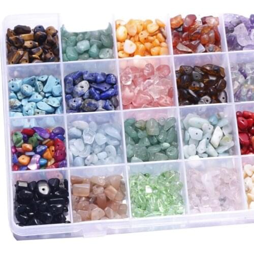 R58E 24 Grids Irregular Gemstone Beads Assorted Box Set Energy Healing Stone Loose Beads for Jewelry Making
