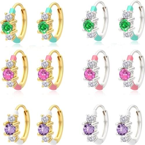 CANNER Green Purple Zircon Enamel Earrings For Women 925 Sterling Silver Earrings Hoops Pendientes Plata Fine Jewelry 2021 Trend