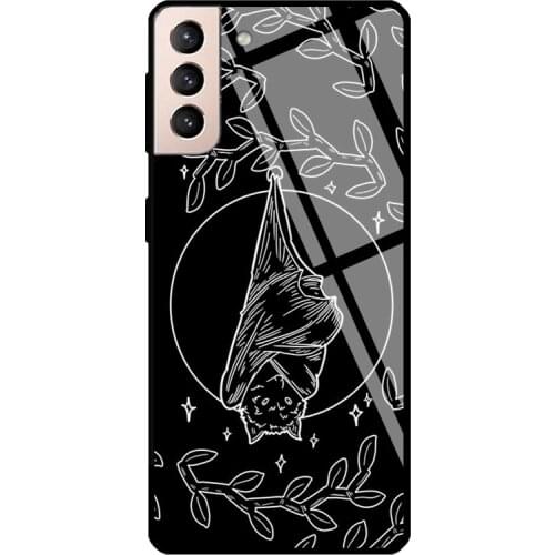 Moon Bat Line Vampiric Dark Goth Tempered Glass Phone Case For Samsung Galaxy S20 FE S21 Ultra Note20 S8 S9 10 Plus Note10