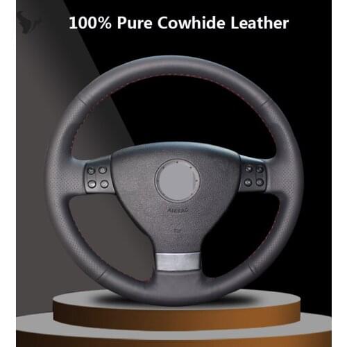 Black Genuine Leather Car Steering Wheel Cover for Volkswagen Golf 5 Mk5 VW Passat B6 Jetta 5 Mk5 Tiguan 2007 2008 2009 2010 011