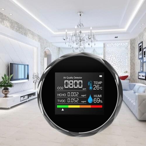 5 in1 CO2 Meter Digital Temperature Humidity Sensor Tester Air Quality Monitor Carbon Dioxide TVOC Formaldehyde HCHO Detector