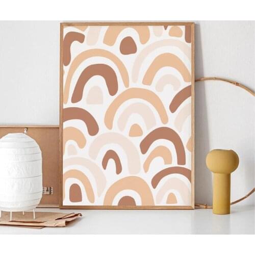 Rainbow Pattern Canvas Print Boho Decorative Painting Brown Arches Repeating Rainbows Poster Neutral Wall Art Picture Home Decor