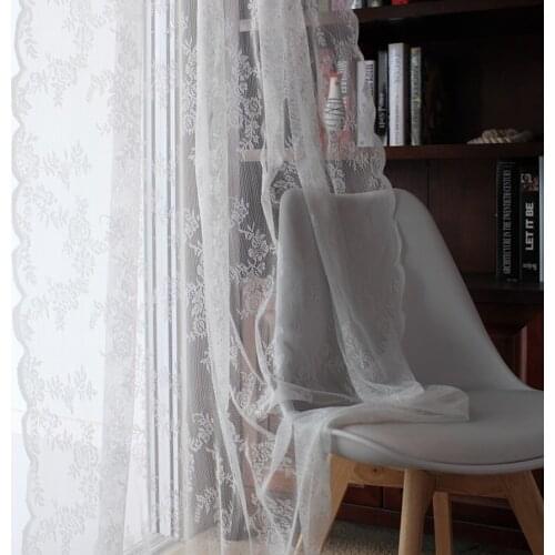European White Lace Flowers Mesh Voile Sheer Curtains Elegant Window Tulle Curtain Drapes Curtains for Living Room Blinds #35