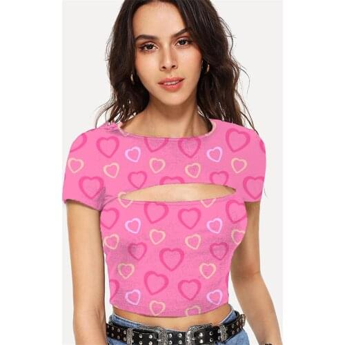 Somepet Love T-shirt Women Couples Hollow Out T shirts Romantic T-shirts 3d Lovely Tshirt Printed Short Sleeve Hip Hop Short