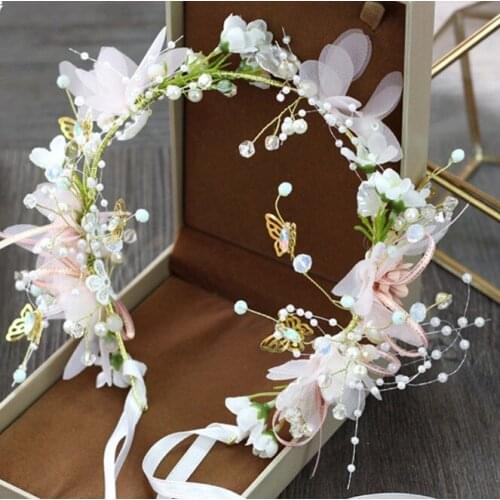 White Pink Fabric Flower Headband Girls Birthday Party Headpiece Hair Accessories Wedding Pageant Prom Hairband Jewelry