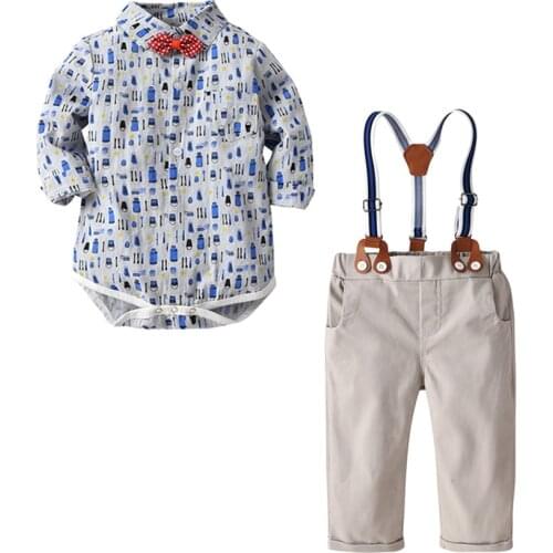 VTOM Newborn Infant Baby Boys Sets Baby Long-sleeved Rompers Tops Outfits Strap 2pcs Baby Boys Clothing Clothes XN24