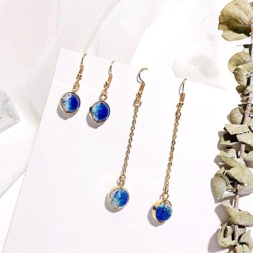 Korean version of the new starry sky blue crystal glass ball fashion elegant drop earrings ladies geometric popular earring hook