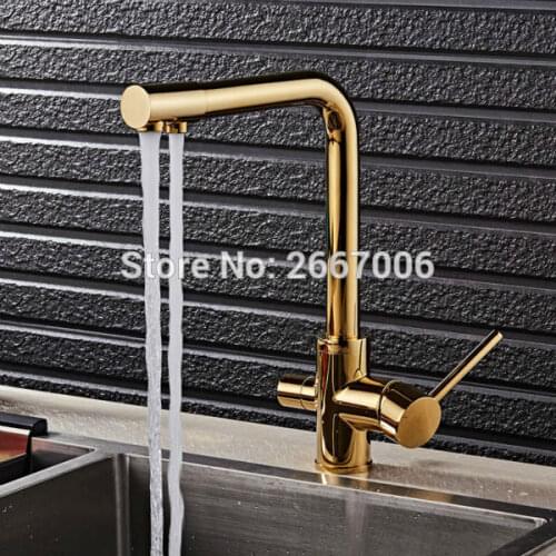 GIZERO Gold Drink Water Faucet Kitchen Purifier Taps Filter Taps Copper Brass Water Crane Dual Handle GI559