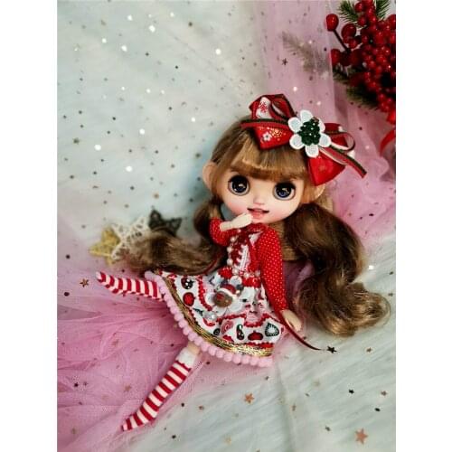 Blythes doll dress is 1/6 in size and fits four new styles including a Christmas tie dress necklace bow tie and striped socks