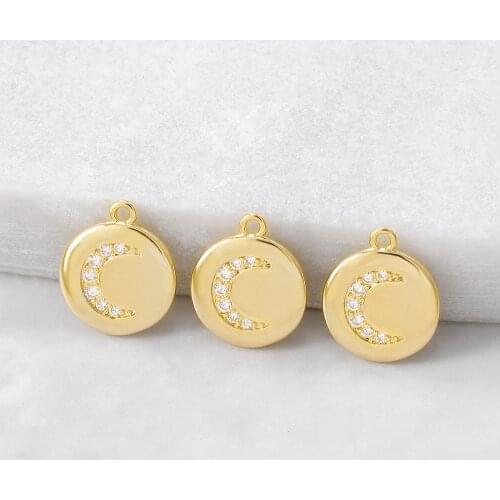 6PCS 10x12MM Hole 1MM 24K Gold Color Brass with Zircon Moon Charm Pendants for DIY Jewelry Making Findings Accessories