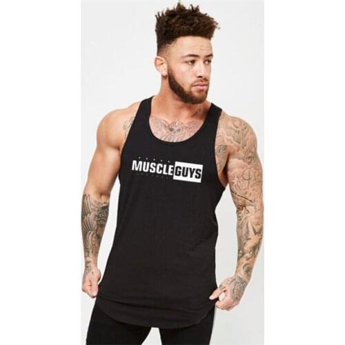 Muscleguys Summer Letters Print Bodybuilding Fitness Mens Tank Tops Cotton Breathable Mens Cotton Workout Gyms Sleeveless Vest