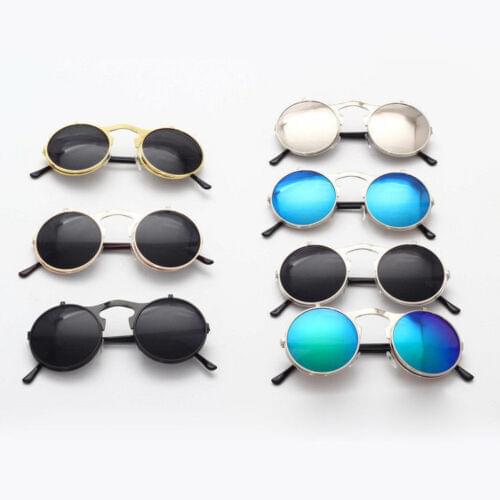 Metal UV400 Lunettes de Soleil Rétro Steampunk Flip up Ronde Lentille pour Hommes et Femmes glasses