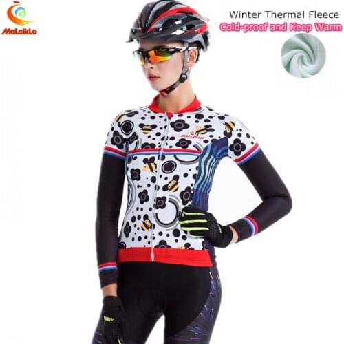 Cute Bee Winter Cycling Clothing Women Pink Long Sleeve Thermal Fleece Cycling Set MTB Bike Bicycle Jersey Ropa Ciclismo Mujer