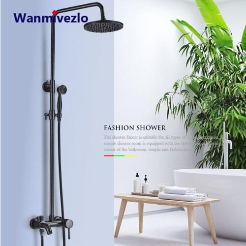 Shower Faucet Set Bathroom Rainfall Shower Mixer Faucet Single Handle Wall Mount Shower Mixer Tap Brass Handshower Bathtub Spout