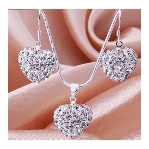 New STYLE! Cheapest Fashion white Heart Pedant Necklace earring set lot Ball Bead JEWELLRY crystal crystal