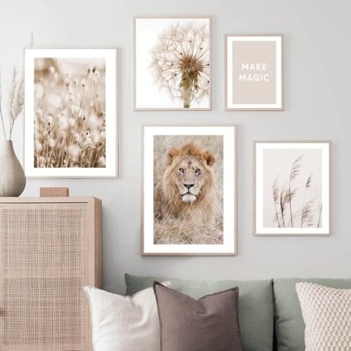 Dandelion Reed Cotton Dried Flower Grass Lion Wall Art Print Canvas Painting Nordic Poster Decoration Pictures For Living Room