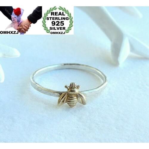 OMHXZJ Wholesale European Fashion Woman Girl Party Wedding Gift Bee AAA Zircon 925 Sterling Silver 18KT Yellow Gold Ring RR363
