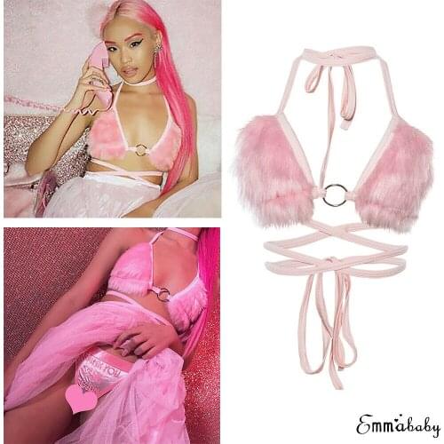 Sexy Women Short Crop Top Backless Fleece Choker Bandage Sleeveless Vest Halter Tank Tops Summer Cami