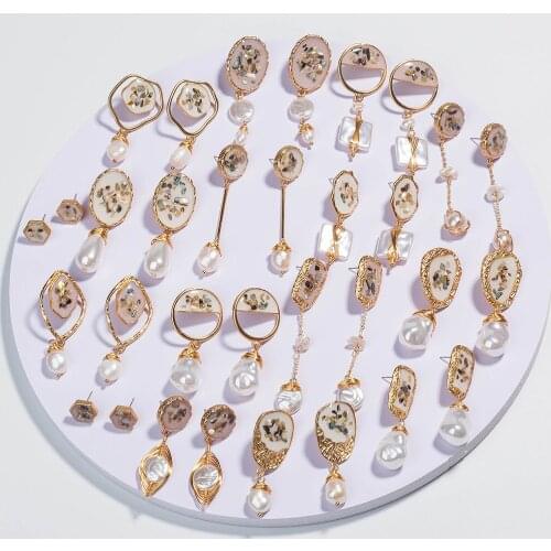 Natural Druzy Stone Earring with Gold Color Broken Shell Geometric Earrings Drop Dangle Earring for Women Gift