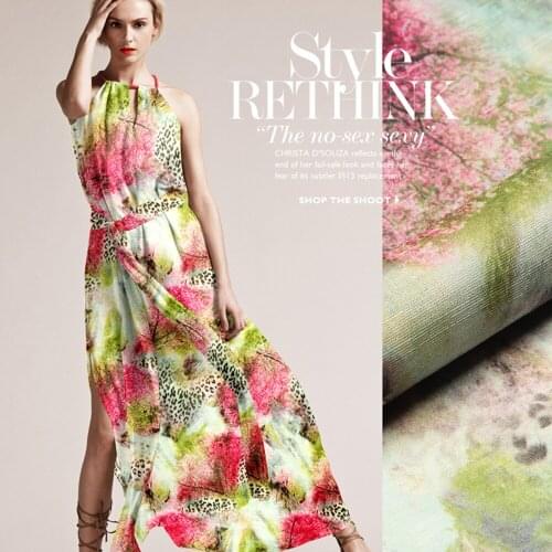 Printed Silk Linen Fabric 14 momme 140cm Width Pure Silk Floral Printing Purple Color