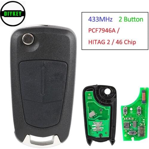 DIYKEY Folding Remote Key 2 Button ASK 433MHz PCF7946A / HITAG 2 / 46 Chip for Opel /Vauxhall Vectra C Signum