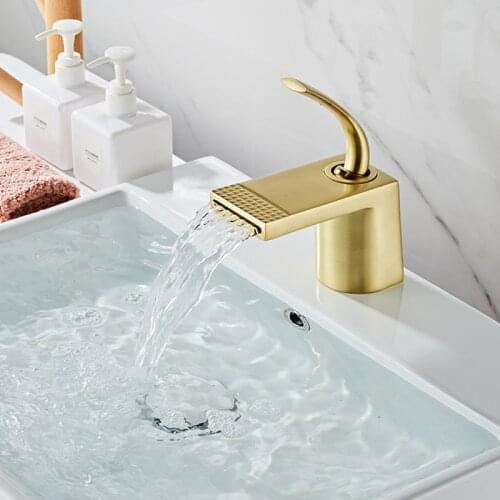 Bathroom Basin Faucet Brush Gold/White Baking Solid Brass Unique Design Sink Mixer Tap Hot & Cold Waterfall Basin Faucets