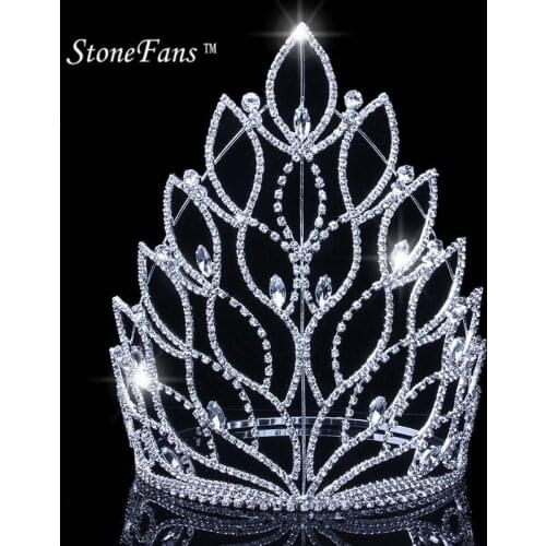 StoneFans Plant Rhinestone Party Bridal Tiara Large Crystal Halloween Party Pageant Crown Tiara For Women Hair Accessory